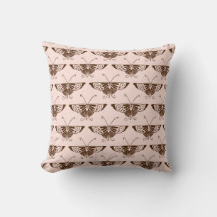 Stylised Art Deco butterfly - chocolate and peach Cushion