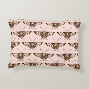 Stylised Art Deco butterfly - chocolate and peach Decorative Cushion