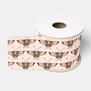 Stylised Art Deco butterfly - chocolate and peach Grosgrain Ribbon