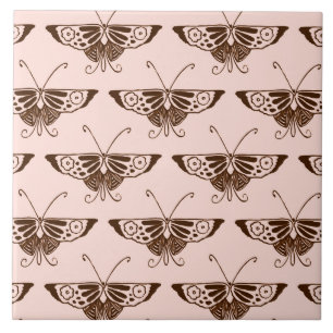 Stylised Art Deco butterfly - chocolate and peach Tile