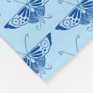 Stylised Art Deco butterfly - cobalt and pale blu Fleece Blanket