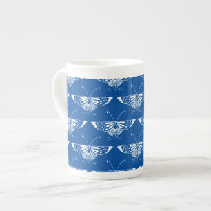 Stylised Art Deco butterfly, cobalt blue and white Bone China Mug