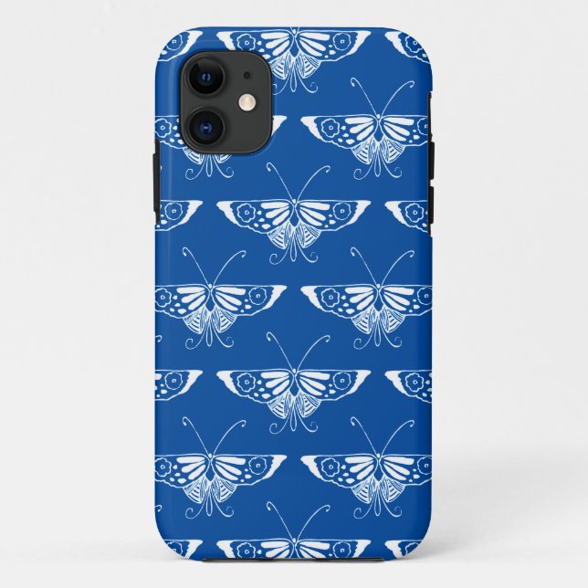Stylised Art Deco butterfly, cobalt blue and white Case-Mate iPhone Case (Back)