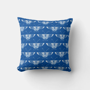 Stylised Art Deco butterfly, cobalt blue and white Cushion