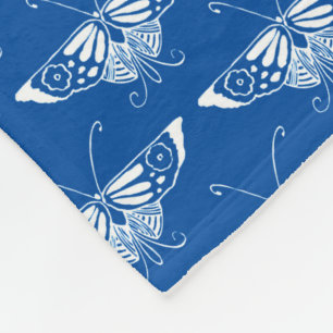 Stylised Art Deco butterfly, cobalt blue and white Fleece Blanket