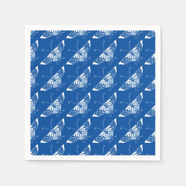 Stylised Art Deco butterfly, cobalt blue and white Napkin (Front)
