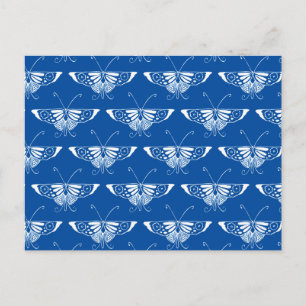 Stylised Art Deco butterfly, cobalt blue and white Postcard