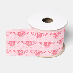 Stylised Art Deco butterfly - coral pink Grosgrain Ribbon