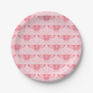Stylised Art Deco butterfly - coral pink Paper Plate