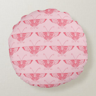 Stylised Art Deco butterfly - coral pink Round Cushion