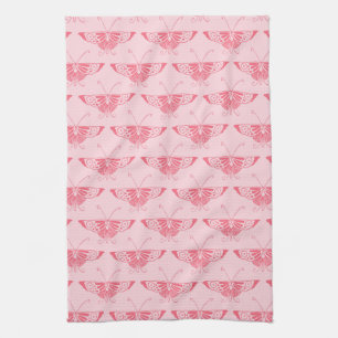 Stylised Art Deco butterfly - coral pink Tea Towel