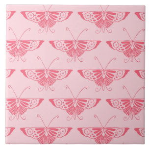 Stylised Art Deco butterfly - coral pink Tile