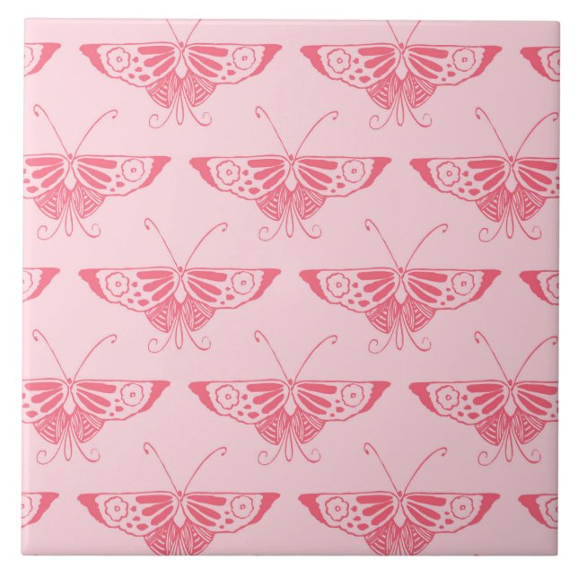 Stylised Art Deco butterfly - coral pink Tile (Front)