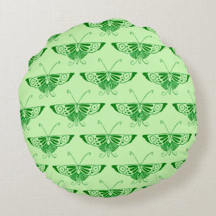 Stylised Art Deco butterfly - emerald green Round Cushion