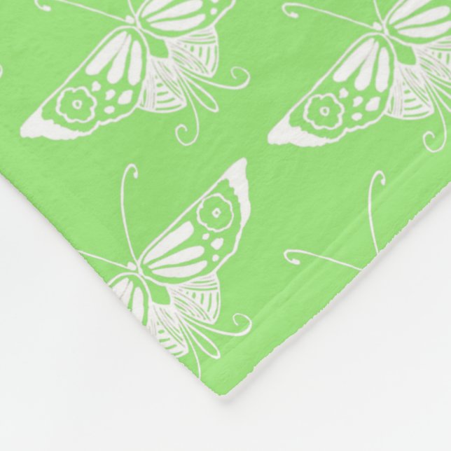 Stylised Art Deco butterfly  - lime green Fleece Blanket (Corner)