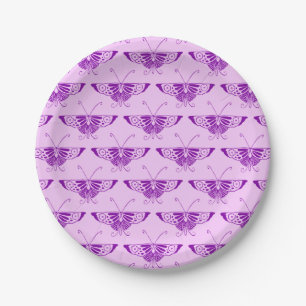 Stylised Art Deco butterfly - purple and orchid Paper Plate