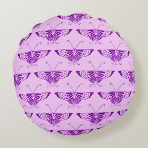 Stylised Art Deco butterfly - purple and orchid Round Cushion
