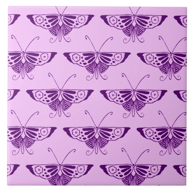 Stylised Art Deco butterfly - purple and orchid Tile (Front)