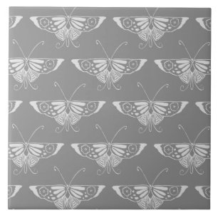 Stylised Art Deco butterfly, shades of grey / grey Tile