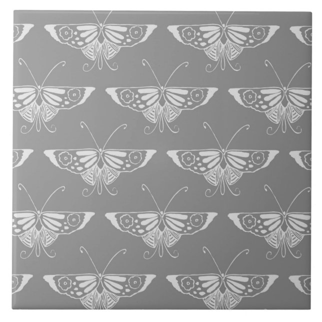Stylised Art Deco butterfly, shades of grey / grey Tile (Front)