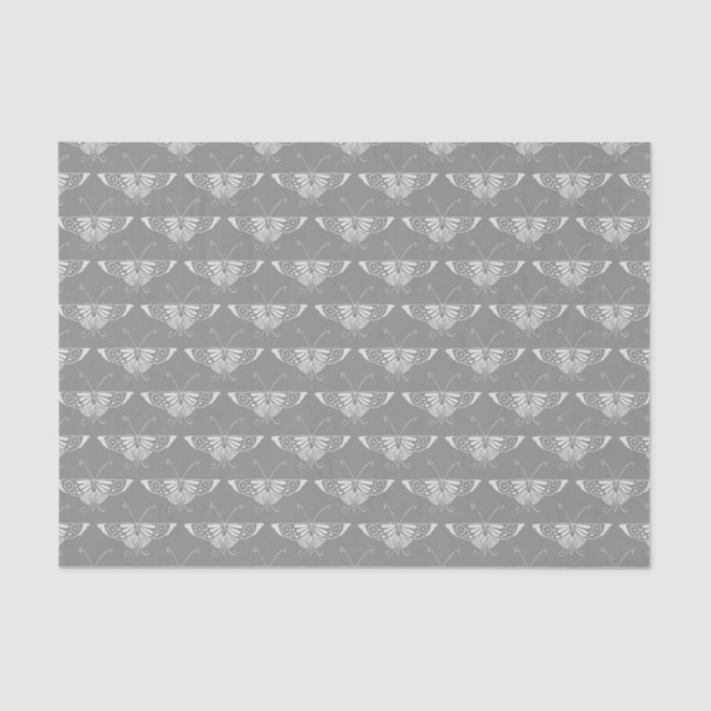Stylised Art Deco butterfly, shades of grey / grey Tissue Paper (Front)