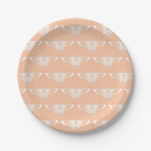 Stylised Art Deco butterfly - soft peach Paper Plate