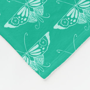 Stylised Art Deco butterfly  - turquoise and aqua Fleece Blanket
