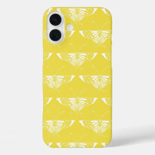 Stylised Art Deco butterfly - yellow and white iPhone 16 Plus Case
