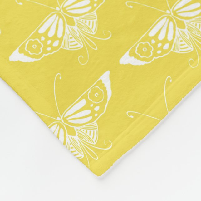 Stylised Art Deco butterfly - yellow and white Fleece Blanket (Corner)