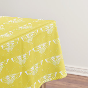 Stylised Art Deco butterfly - yellow and white Tablecloth