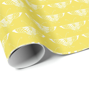 Stylised Art Deco butterfly - yellow and white Wrapping Paper