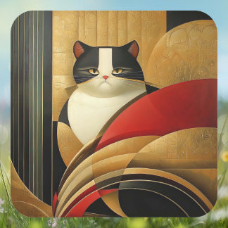 Stylised Art Deco Cat  Square Sticker