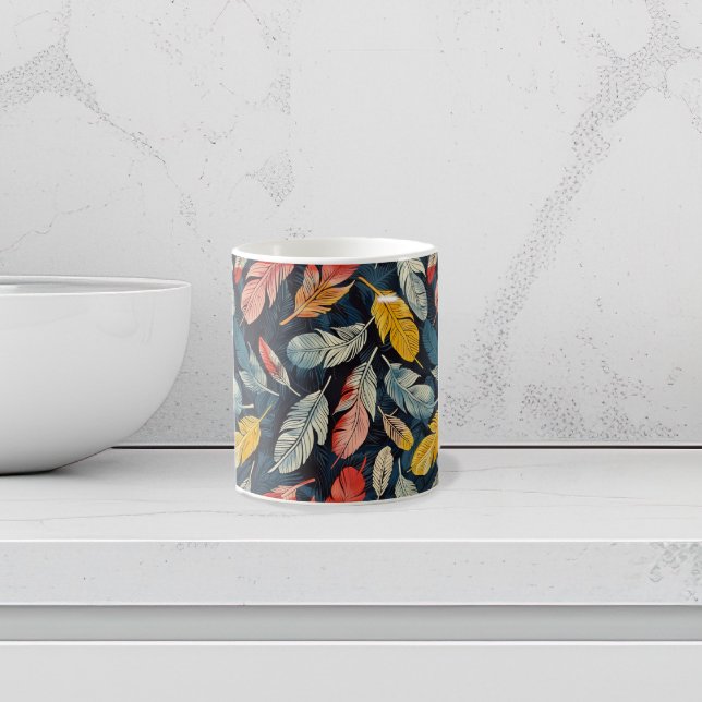 Stylised Art Nouveau Feathers Coffee Mug (Boho Feathers coffee mug)