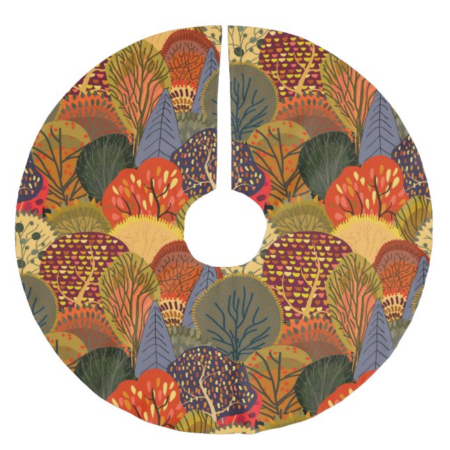 Stylised autumn trees, bright forest pattern. brushed polyester tree skirt (Front)