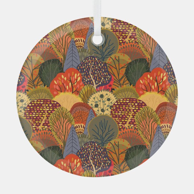 Stylised autumn trees, bright forest pattern. glass tree decoration (Front)