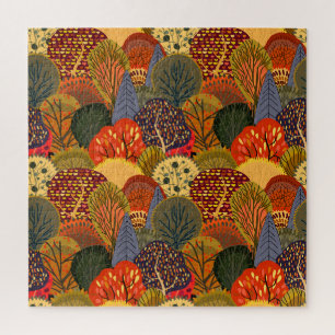 Stylised autumn trees, bright forest pattern. jigsaw puzzle