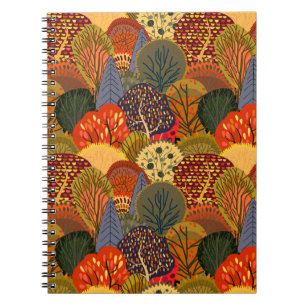 Stylised autumn trees, bright forest pattern. notebook