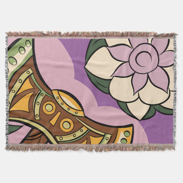 Stylised Axe and Flower Design Throw Blanket (Front)