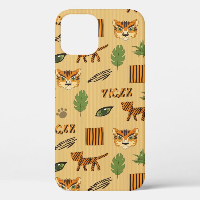 Stylised background with cartoon tiger. Bright che Case-Mate iPhone Case (Back)