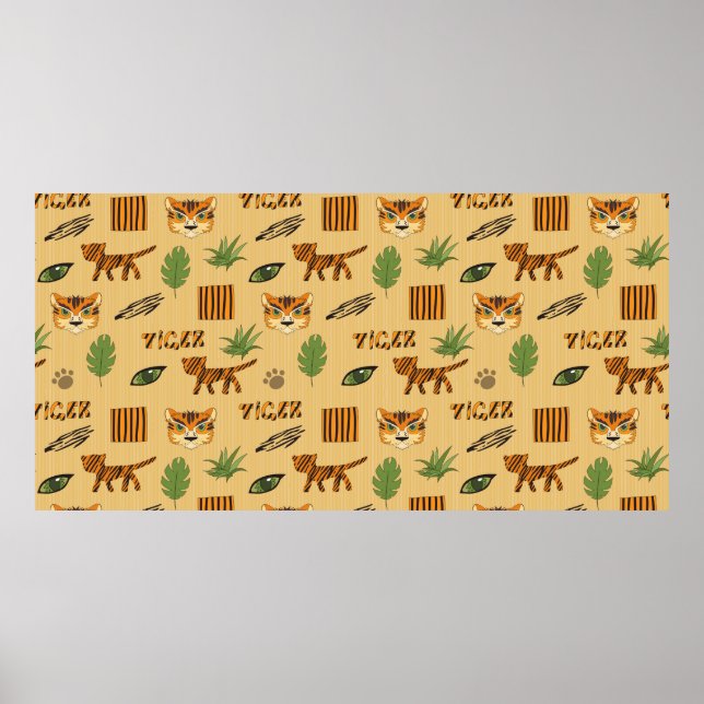 Stylised background with cartoon tiger. Bright che Poster (Front)