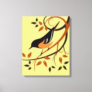 Stylised Baltimore Oriole On Branch Canvas Print