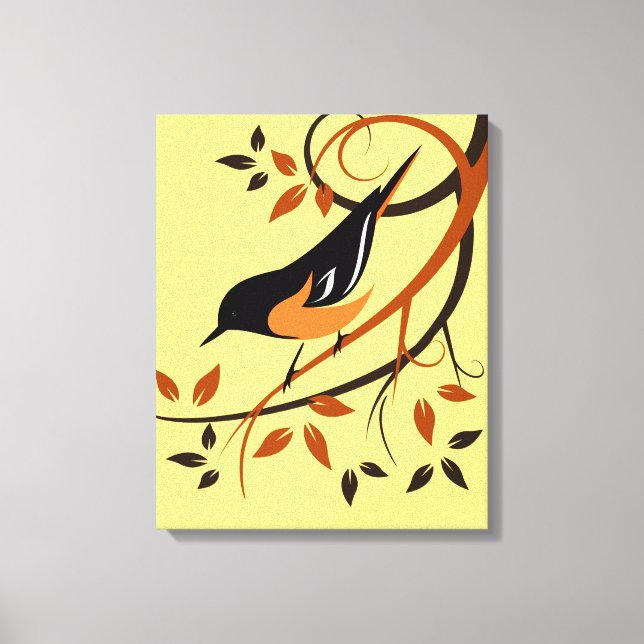 Stylised Baltimore Oriole On Branch Canvas Print (Front)