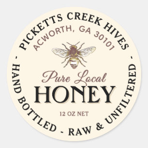 Stylised Bee Honey Label Local Hand Bottled 