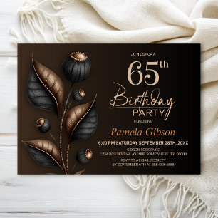Stylised Black and Copper Eucalyptus 65th Birthday Invitation