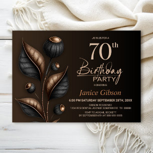 Stylised Black and Copper Eucalyptus 70th Birthday Invitation