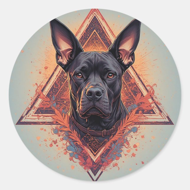 Stylised Black Dog Portrait Classic Round Sticker (Front)