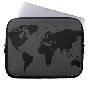 stylised black world map laptop sleeve