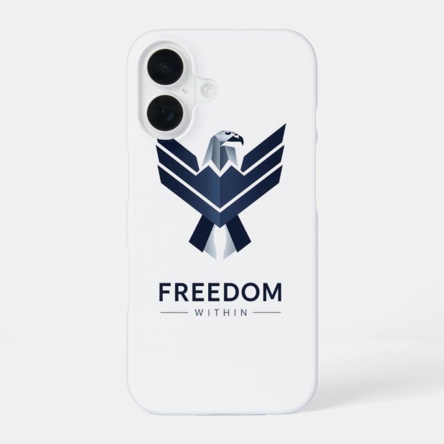 Stylised Blue Eagle "Freedom Within" iPhone 16 Case (Back)