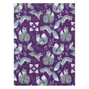 Stylised blue foxes with intricate floral designs Tablecloth