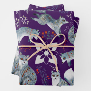  Stylised blue foxes with intricate floral designs Wrapping Paper Sheet